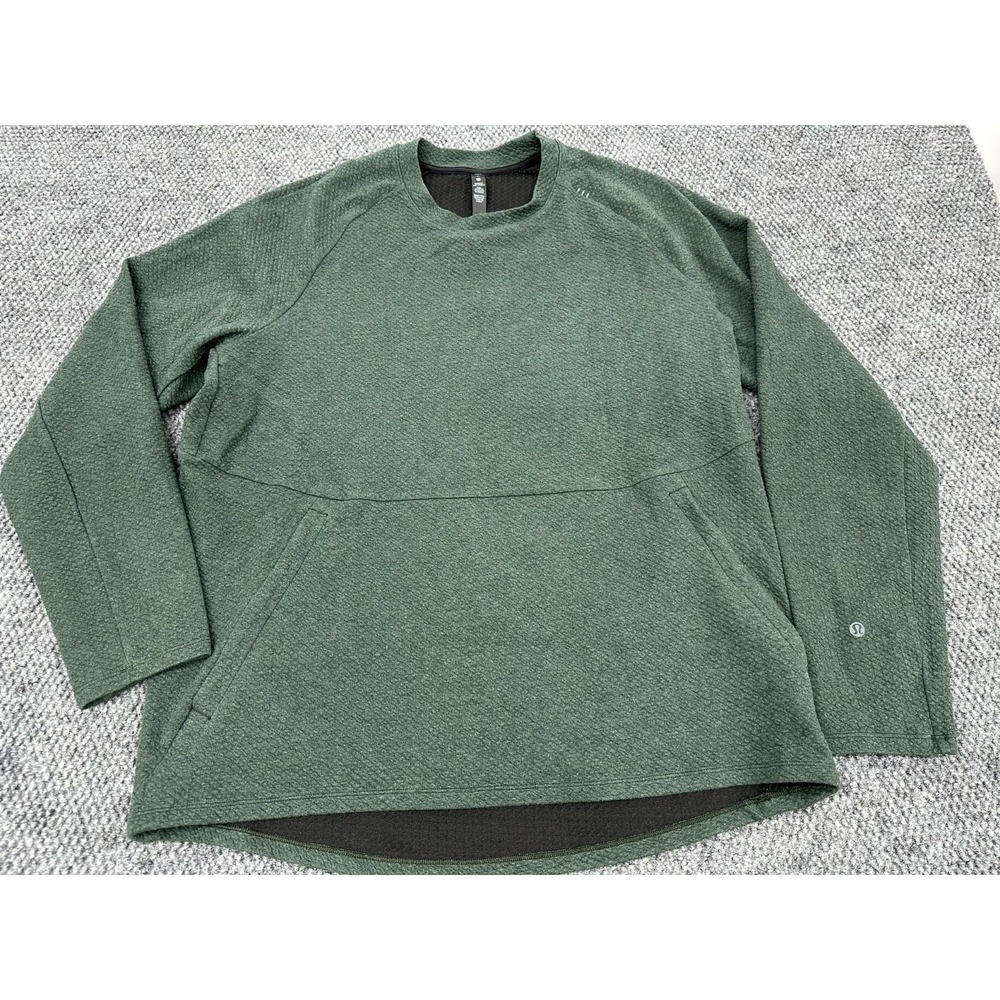 Lululemon At Ease Sweatshirt Men's XL Heathered Green Textured Crewneck Pockets